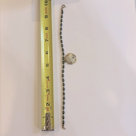 Vintage Gold plated Sand Dollar Pendant Hematite & Silver Ankle Bracelet Anklet - Picture 5 of 5